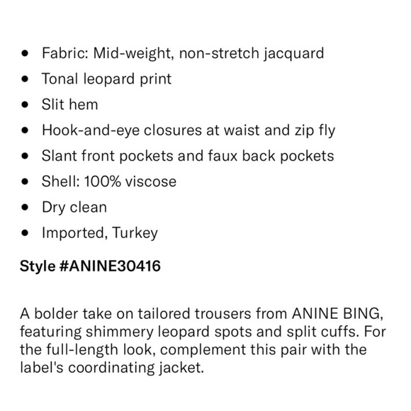 Anine Bing Tate Trouser in Leo - Picture 4 of 4